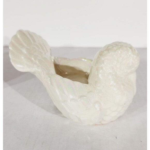 Vtg Tealight Candle Holder Pair Turkey Bird White Lusterware Pearlescent *Chip - Picture 10 of 15